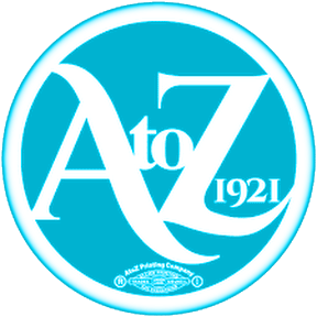 AtoZ Printing badge carrying the Allied Printing Trades Council union label.